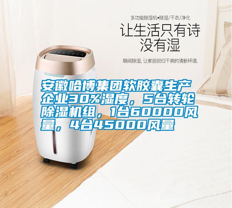 安徽哈博集團(tuán)軟膠囊生產(chǎn)企業(yè)30%濕度，5臺(tái)轉(zhuǎn)輪除濕機(jī)組，1臺(tái)60000風(fēng)量，4臺(tái)45000風(fēng)量